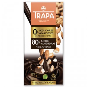 CHOCOLATE TRAPA 80% NOIR ALMENDRAS 0% SIN AZUCAR AÑ.100 GRS.